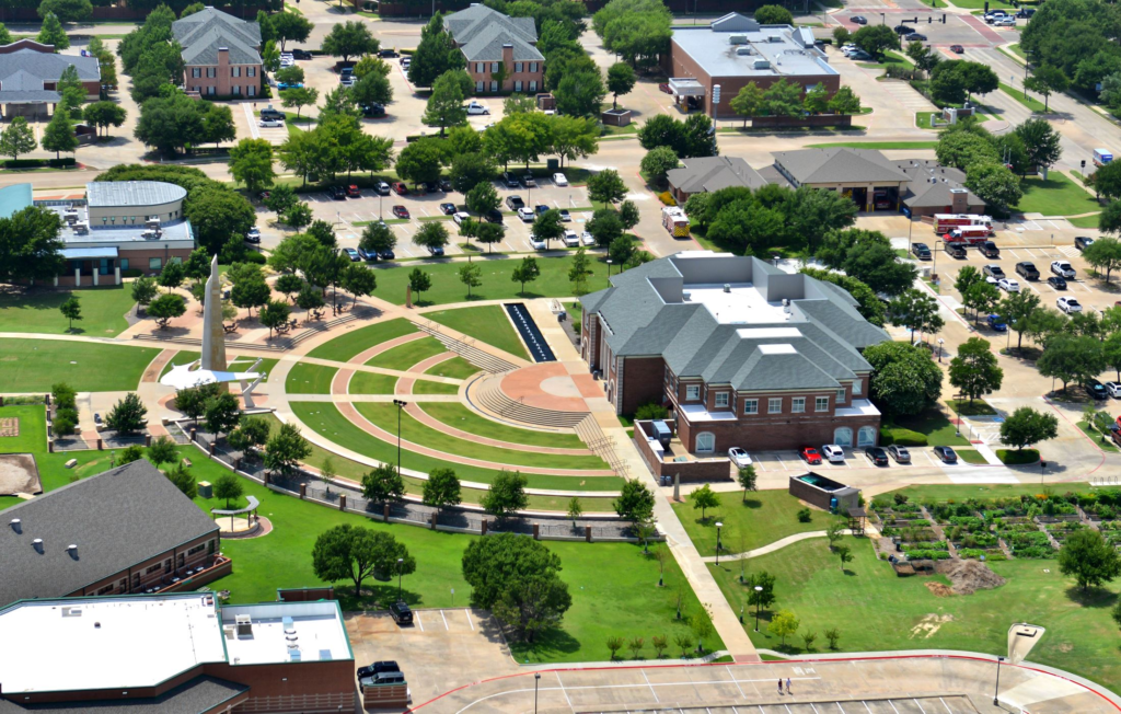 aerial of city hall in coppell