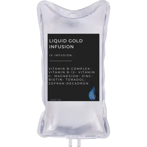 Liquid gold infusion bag graphic